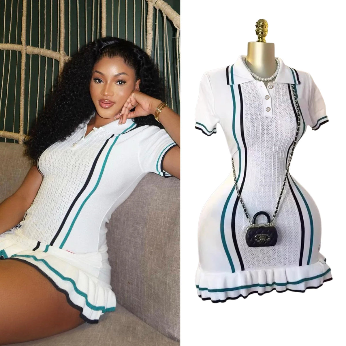 Collared Ruffled Knit Mini Dress