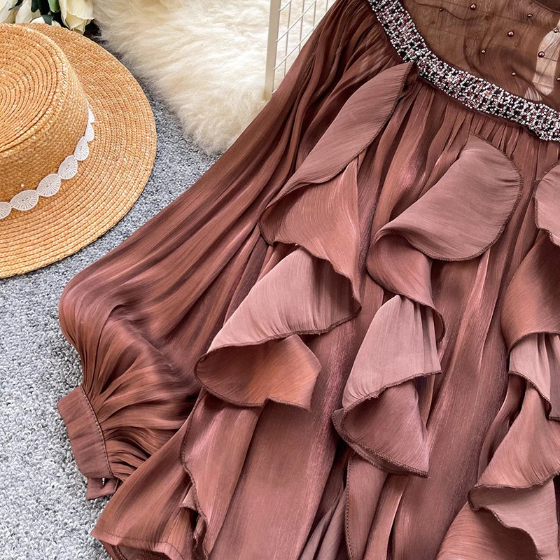 Lace Panel Ruffle Pullover Blouse