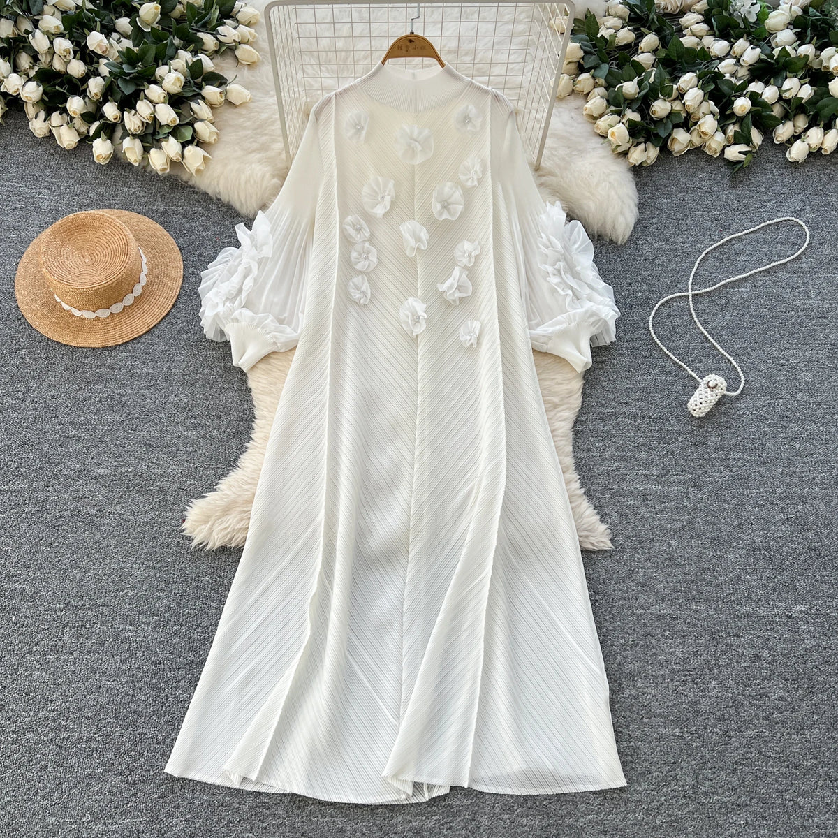 3D Floral Rhinestone Evening Dress