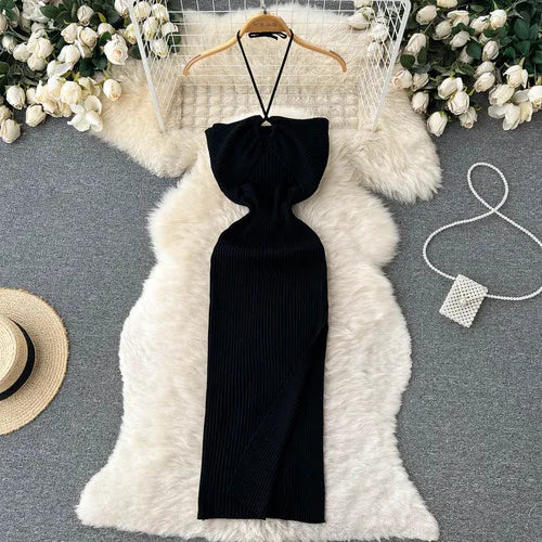 Crochet Halter Cutout Bodycon Dress
