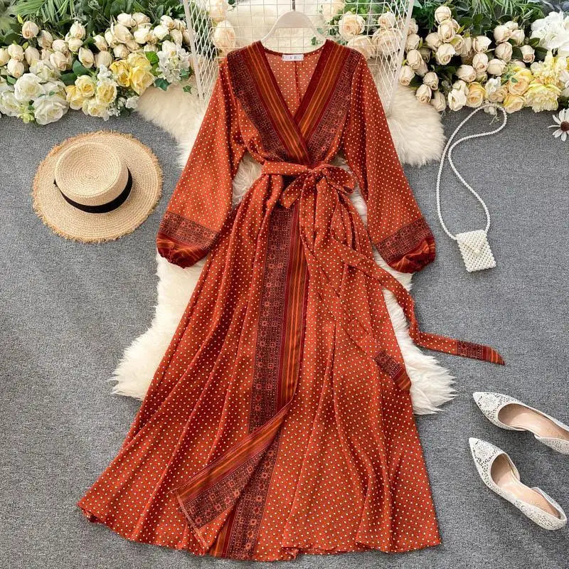 Print Chiffon Long Sleeve A-Line Dress