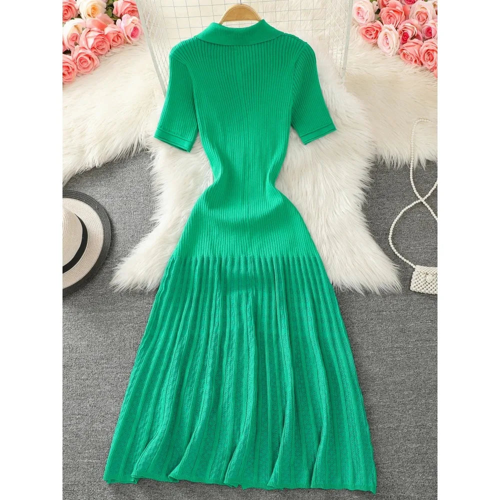 Peter Pan Collar Knit Button Dress