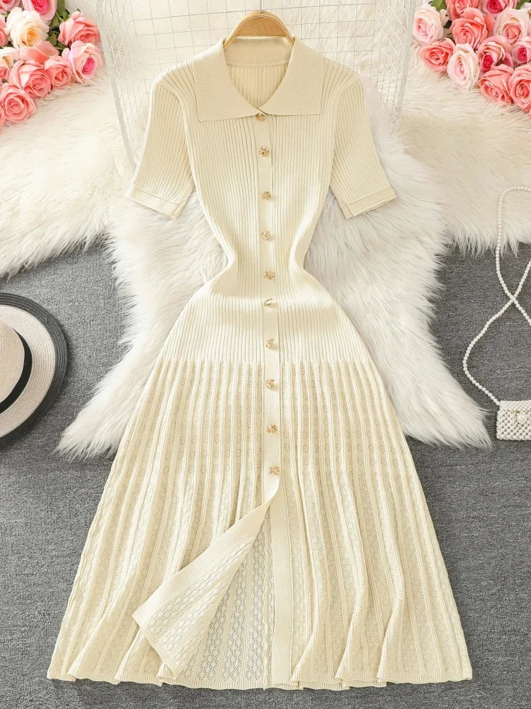 Peter Pan Collar Knit Button Dress
