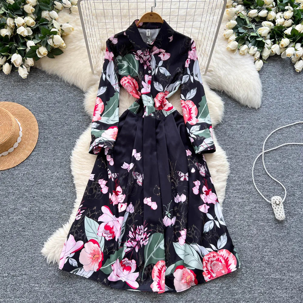 Slim Button Long Sleeve Dress