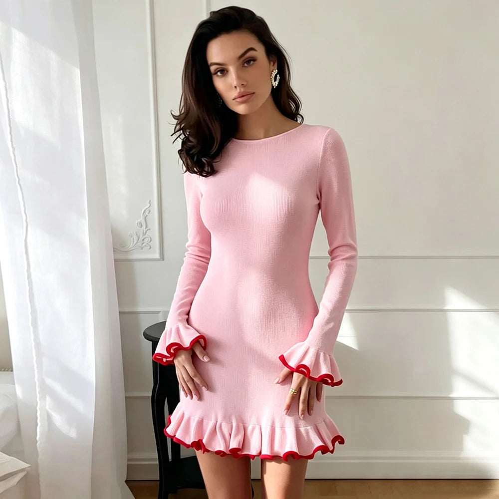 Tiered Ruffle Knit Bodycon Mini Dress