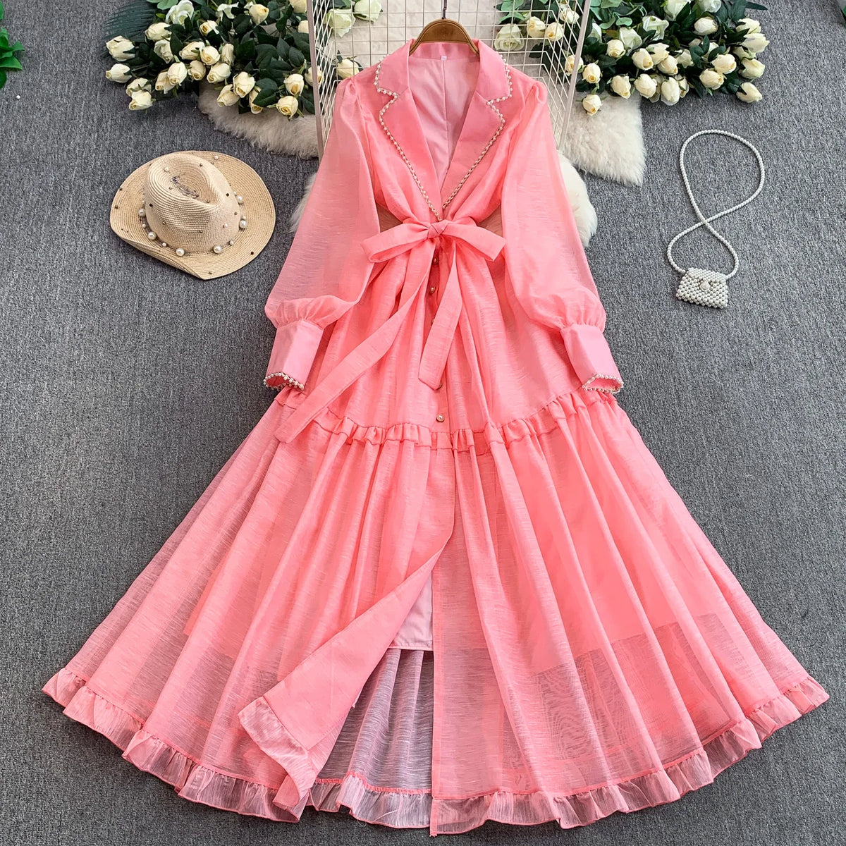 Solid Notched Neck A-Line Dress