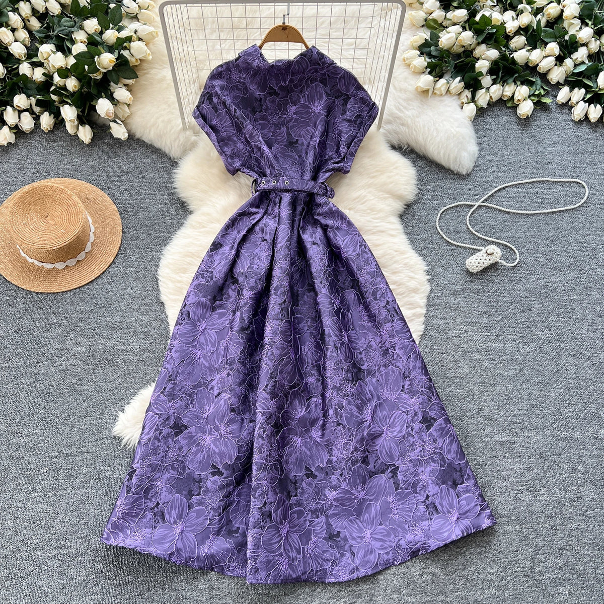Jacquard Collared A-Line Dress