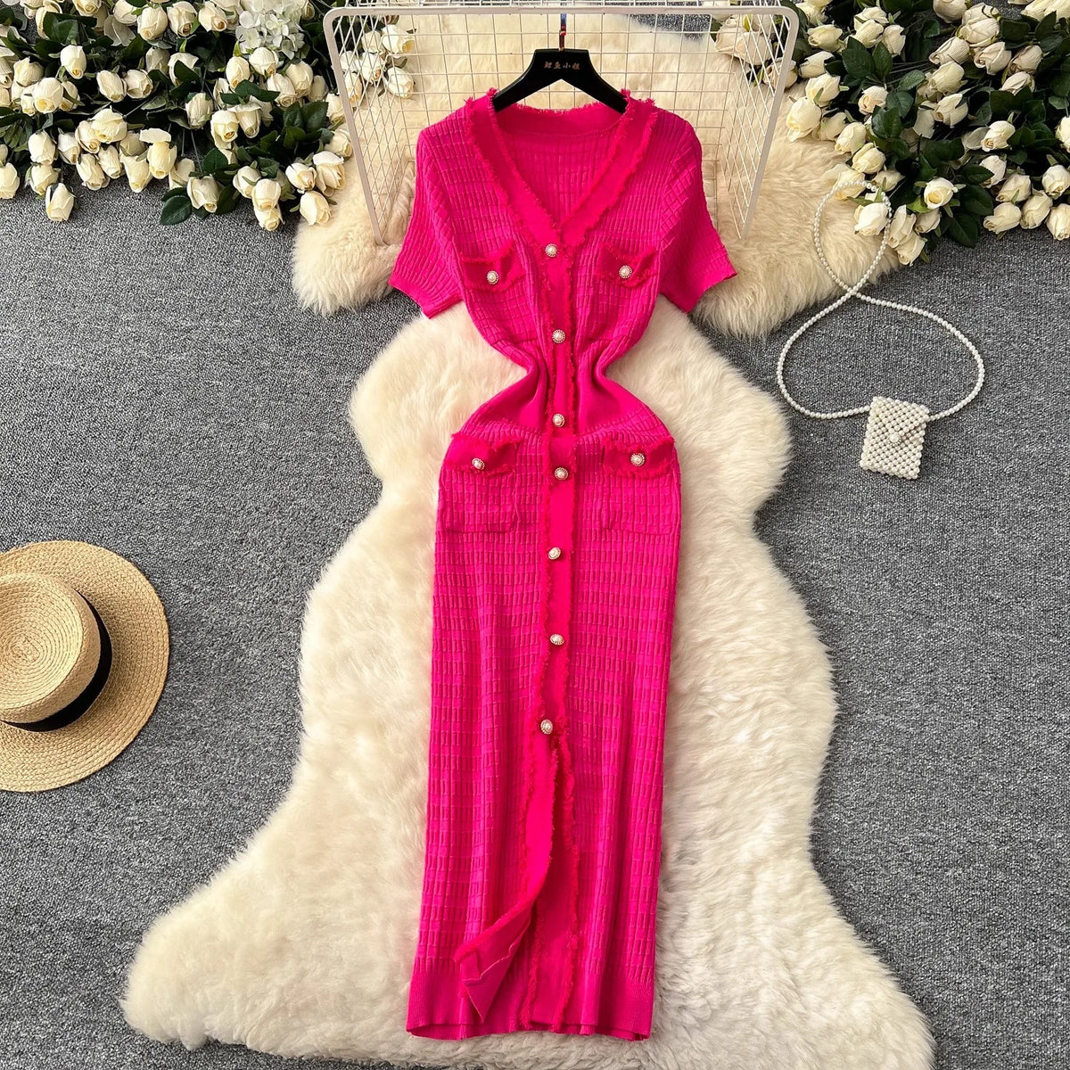 V-Neck Button Wrap Maxi Shirt Dress