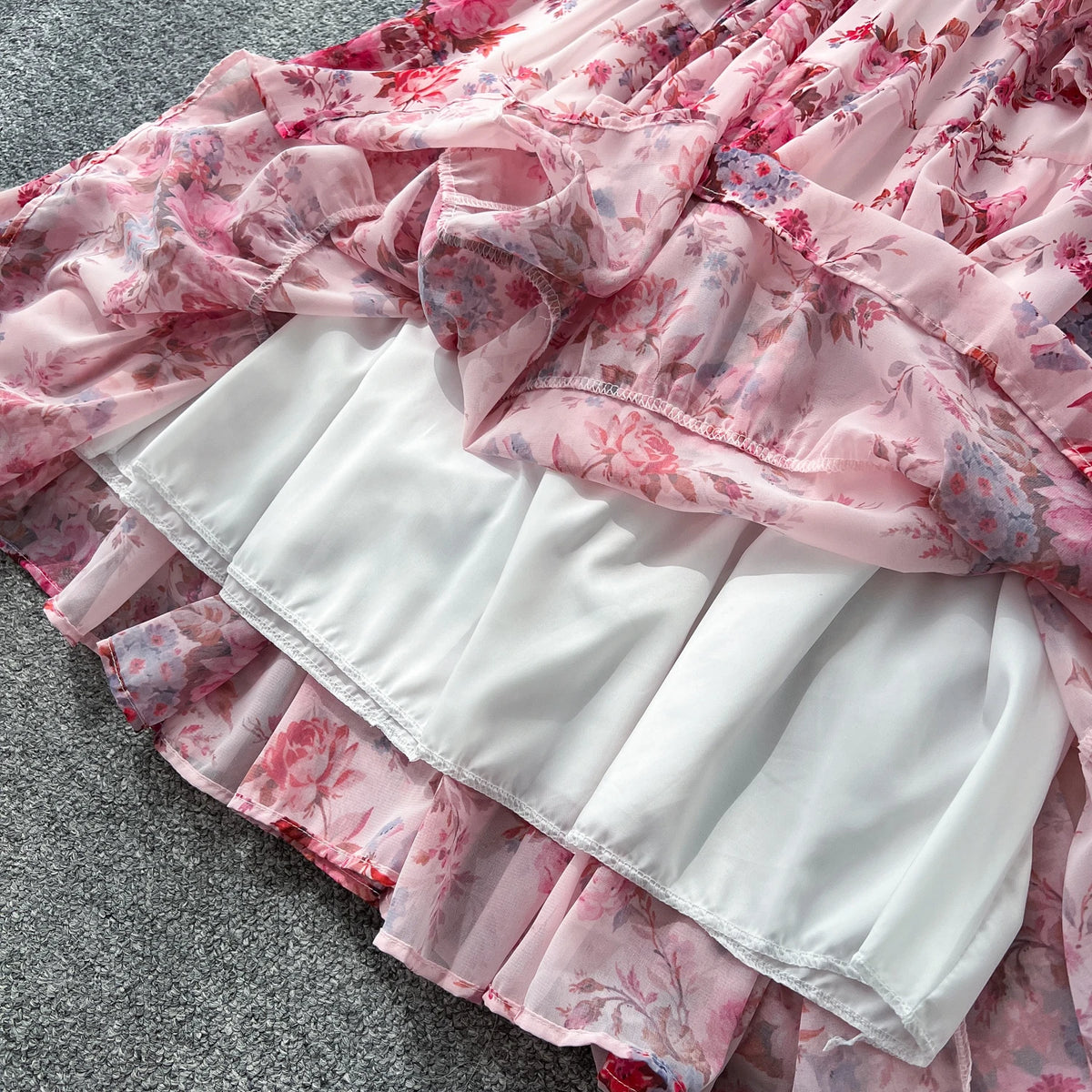 Pleated Print Flare Sleeve Long Dress