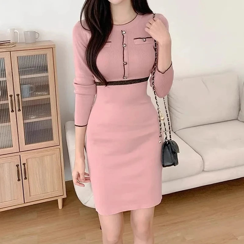 Slim Waist Knit Bodycon Sweater Dress