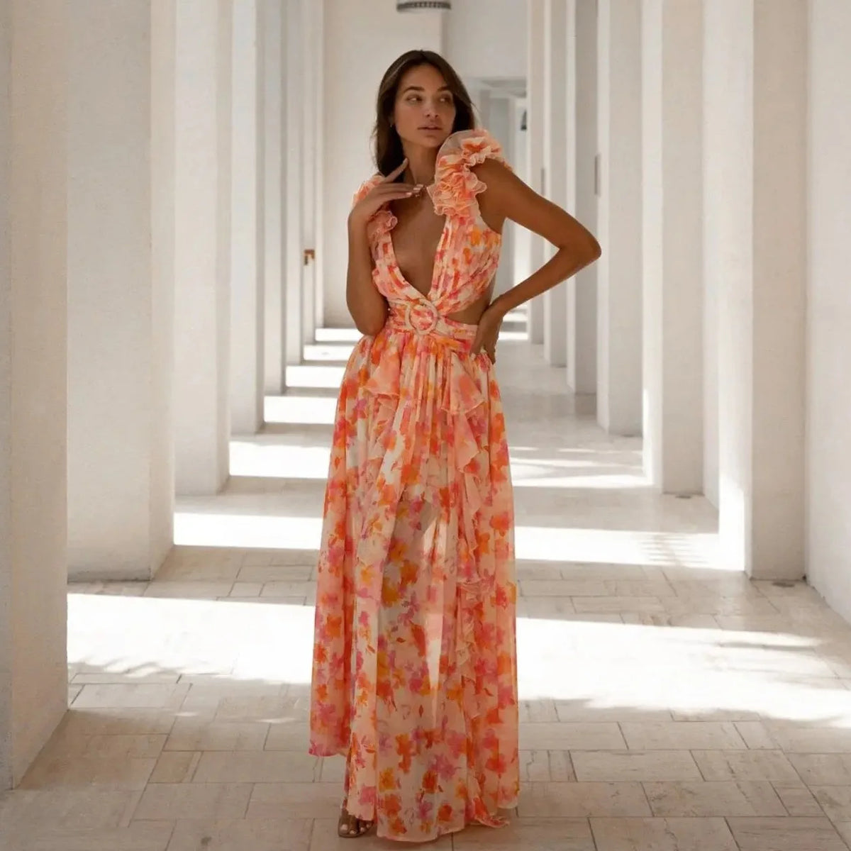 Print Cutout Off-Shoulder Dress