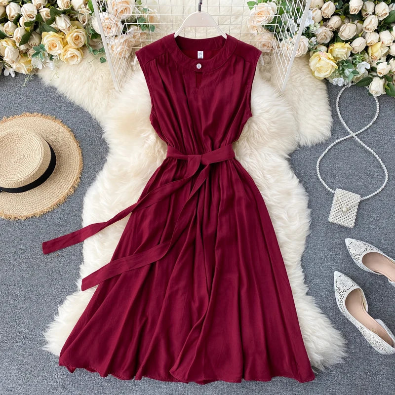 Black Sleeveless Sash Dress