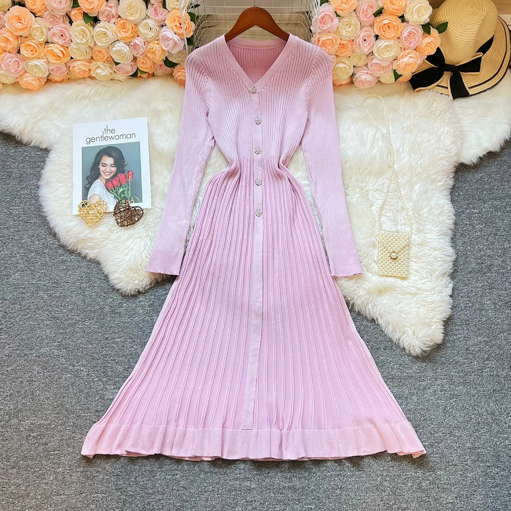 Pleated Knit Maxi Party Dress
