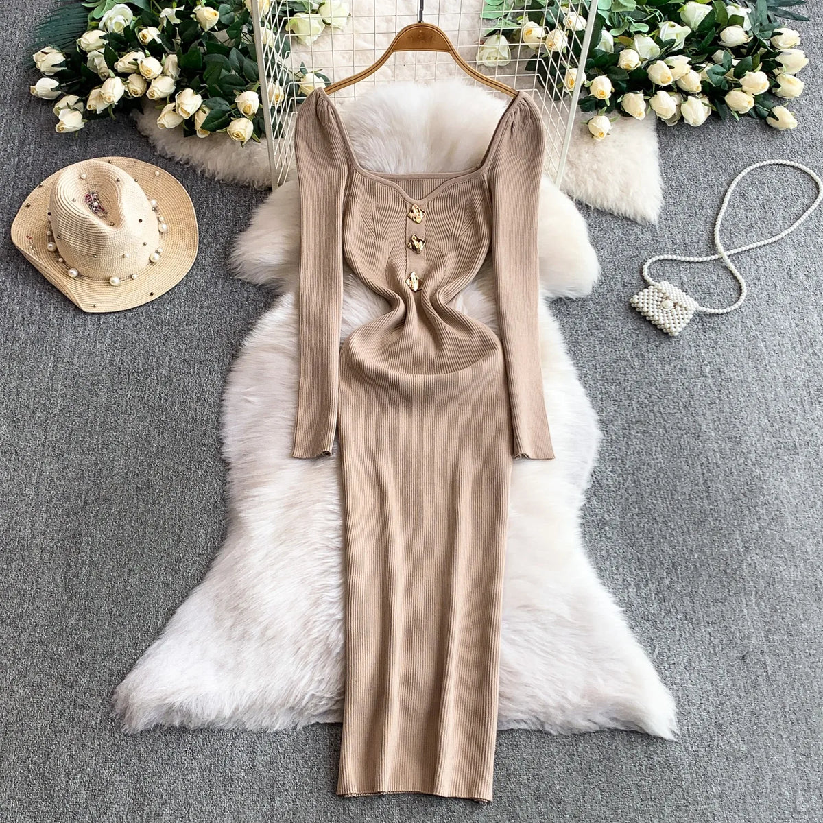 Long Sleeve Knit Bodycon Maxi Dress