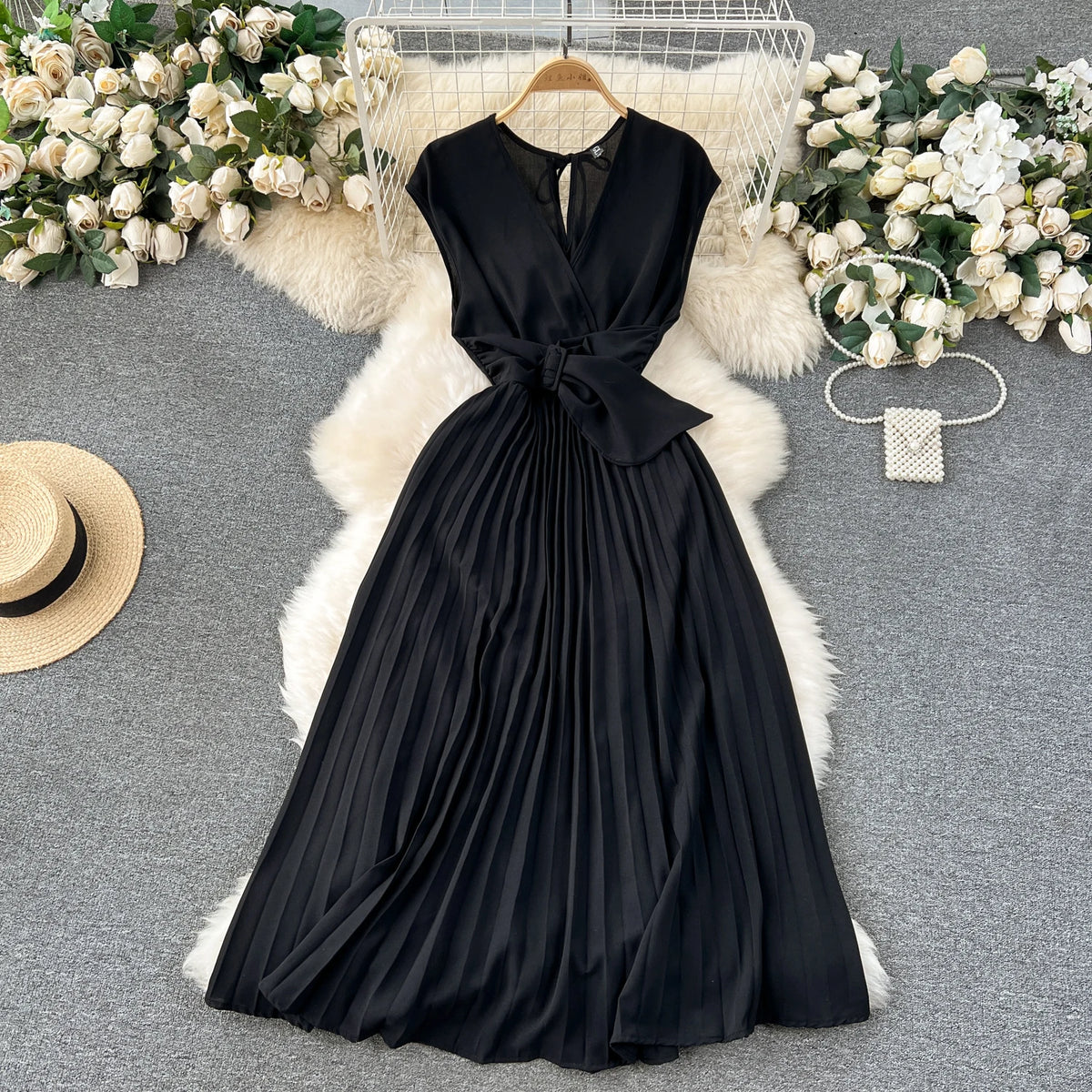 Pleated Chiffon Sleeveless A-Line Dress