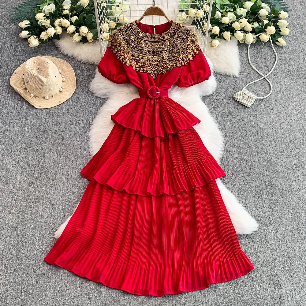 Sequin Cutout Belted Maxi Dress
