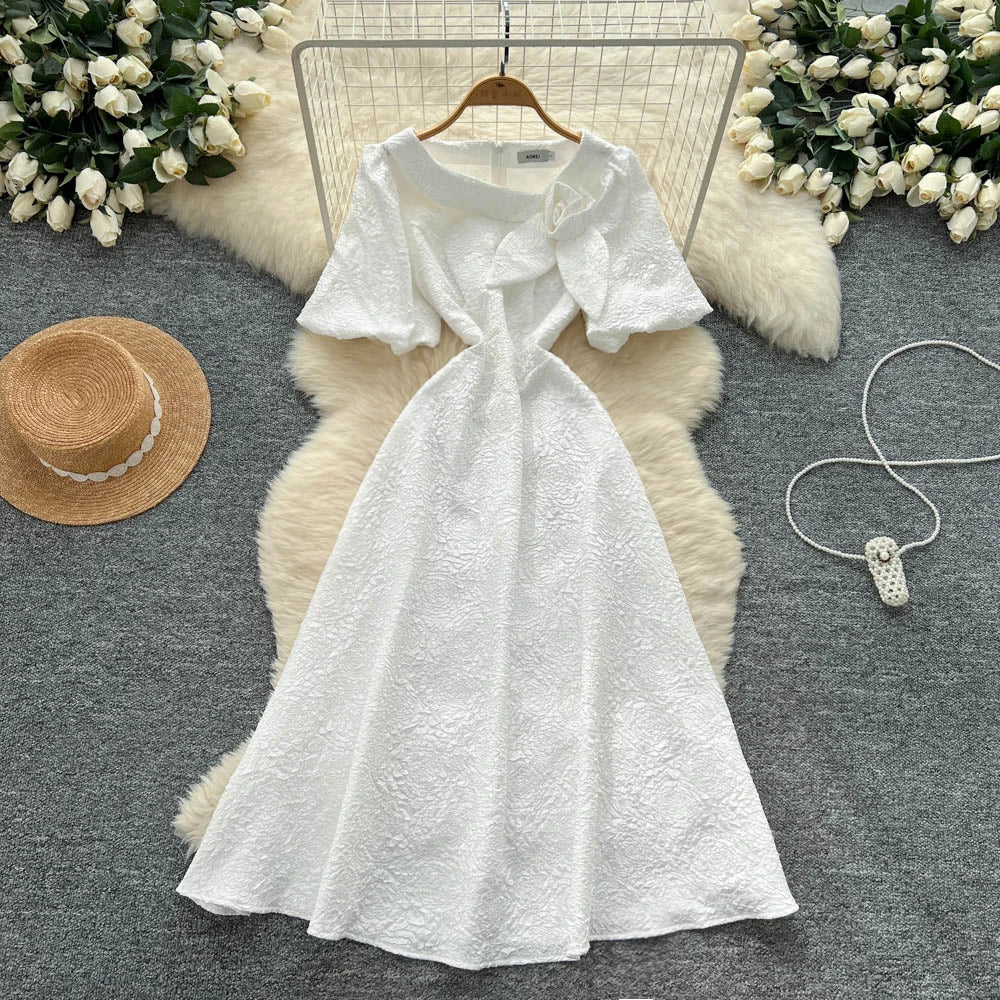 Print Puff Sleeve Sculpted Beach Dress