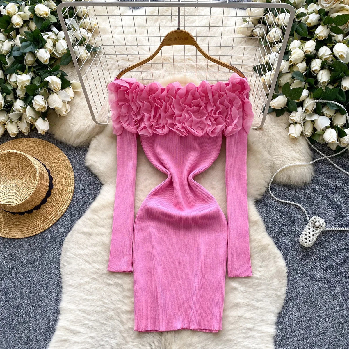 Off-Shoulder Knit Bodycon Mini Dress