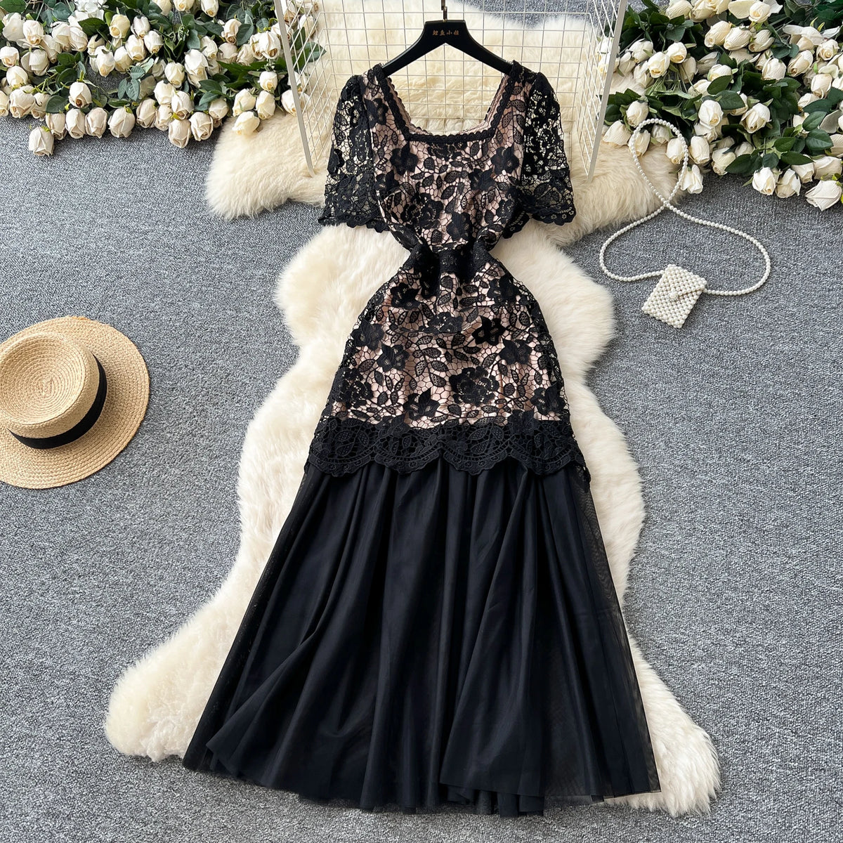 Embroidered Mesh Lace Summer Dress