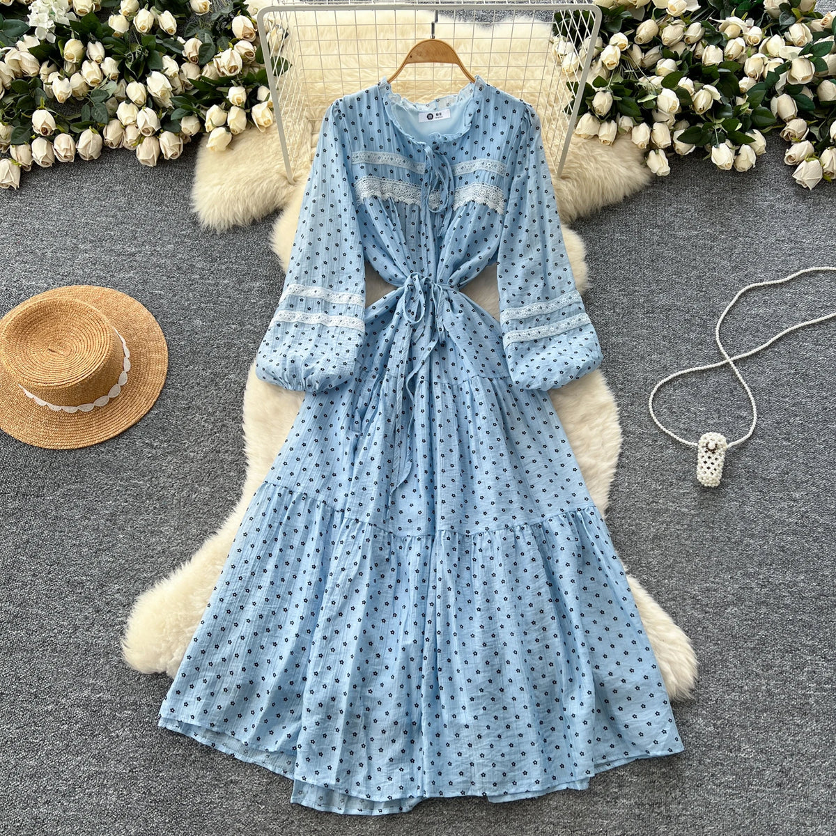 Boho Lace Lantern Sleeve Maxi Dress
