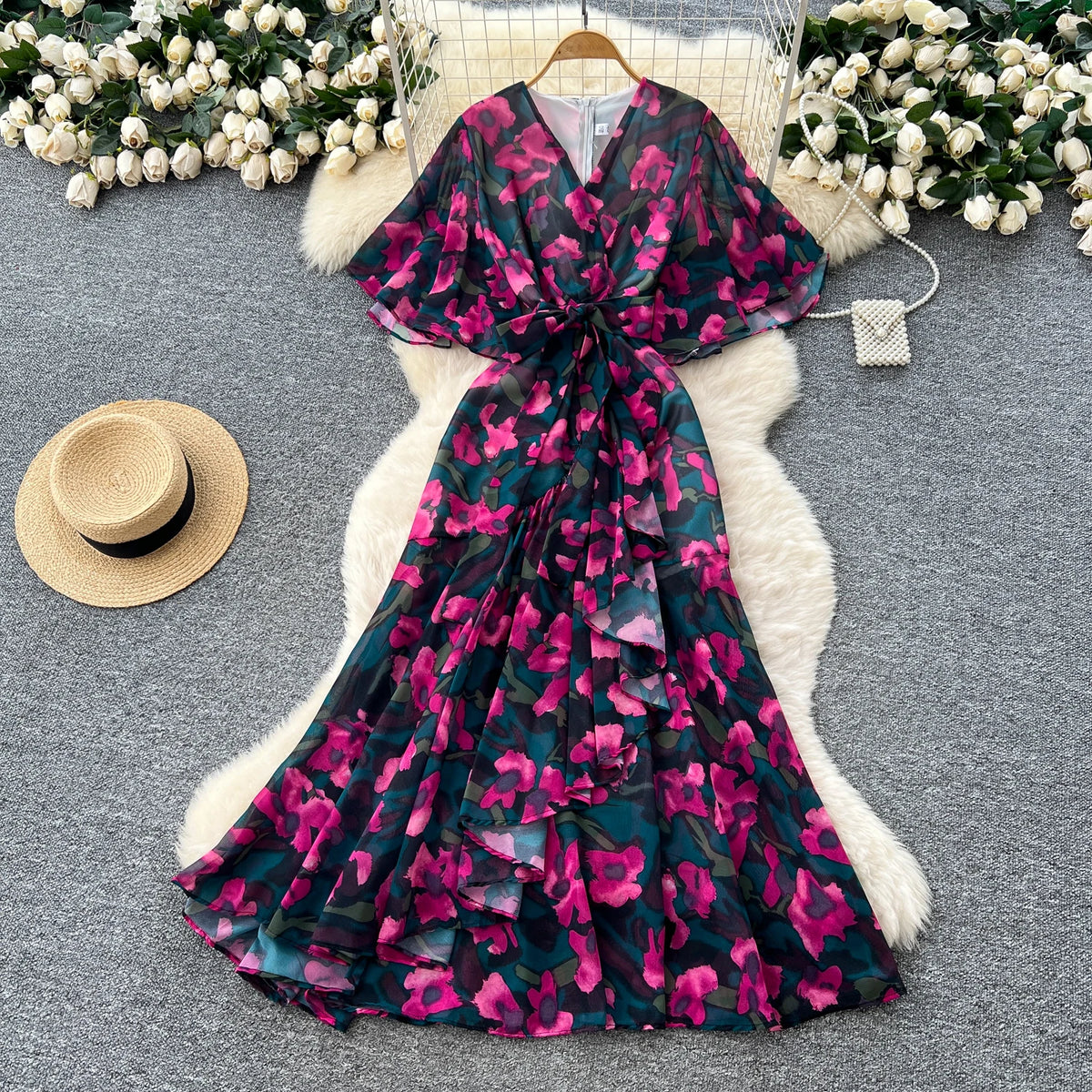 Boho Asymmetric V-Neck Maxi Dress