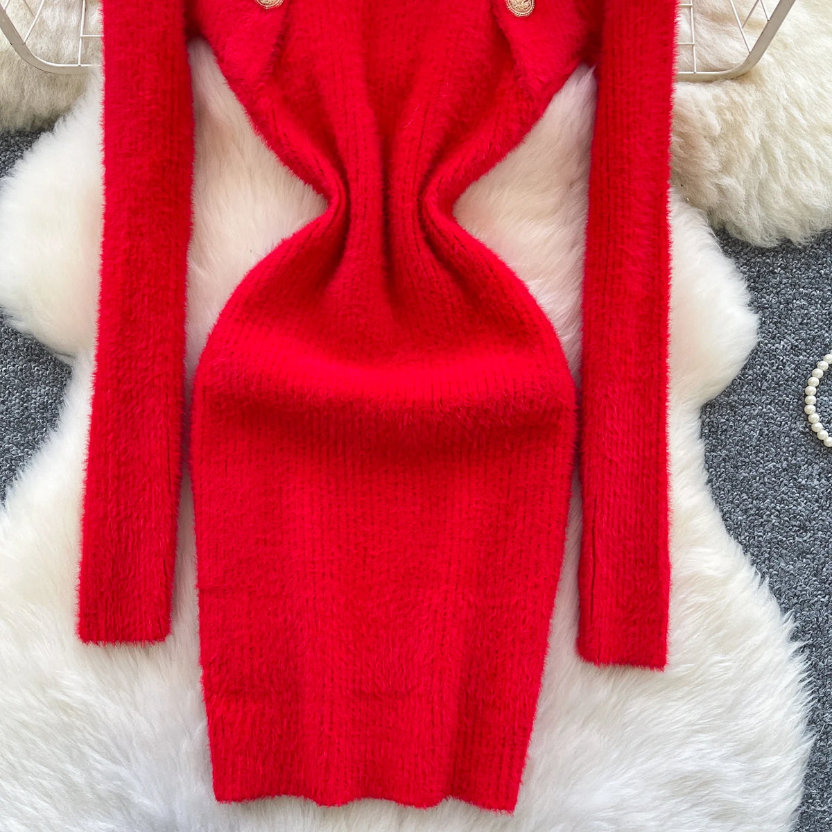 Square Neck Long Sleeve Pencil Dress