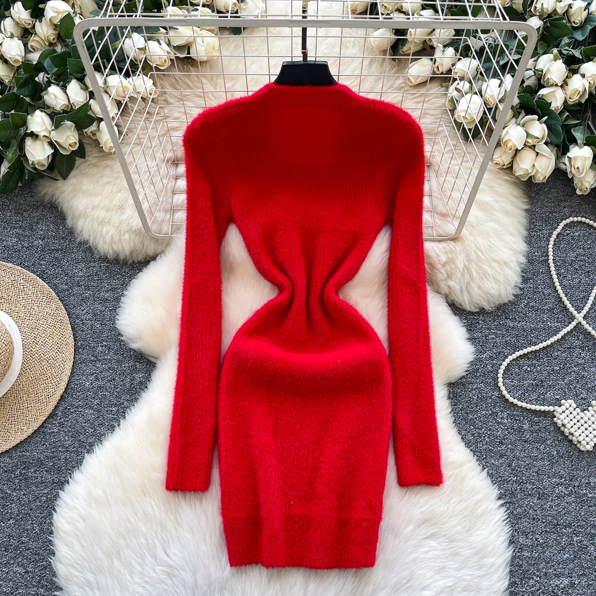 Square Neck Long Sleeve Pencil Dress