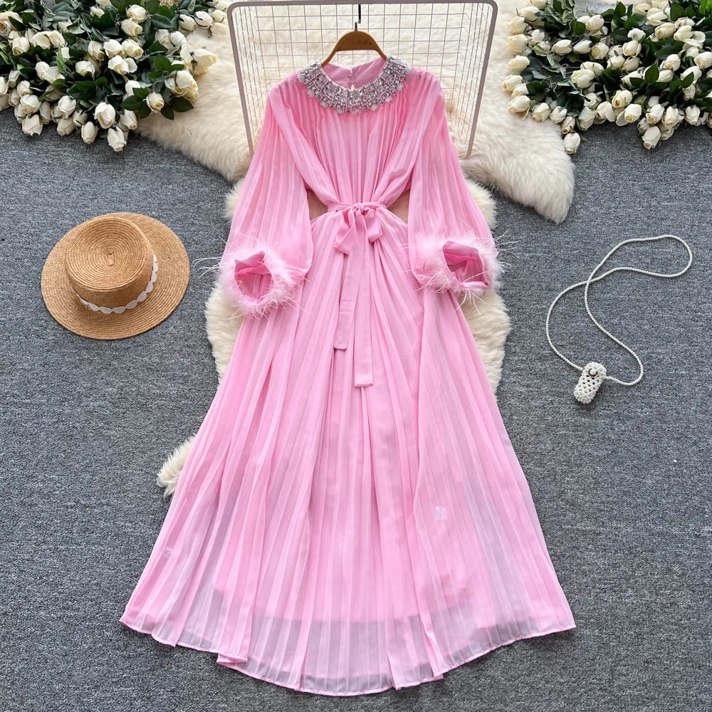 Rhinestone Ruched Crew Neck Maxi Dress