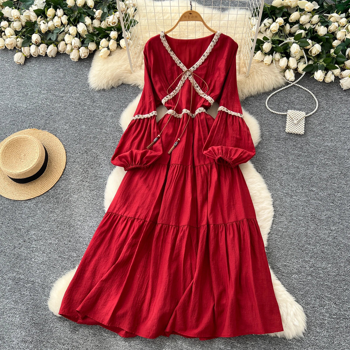 Tassel Ruched Boho Maxi Sundress
