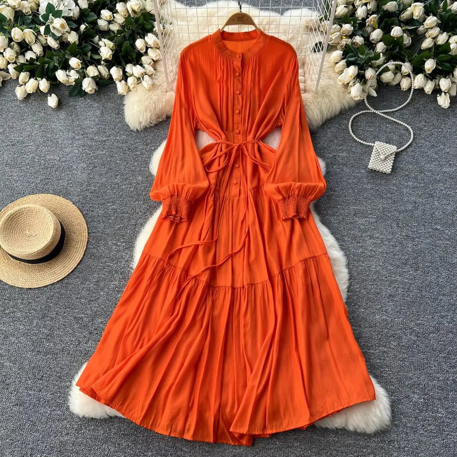 Loose Button Front A-Line Beach Dress