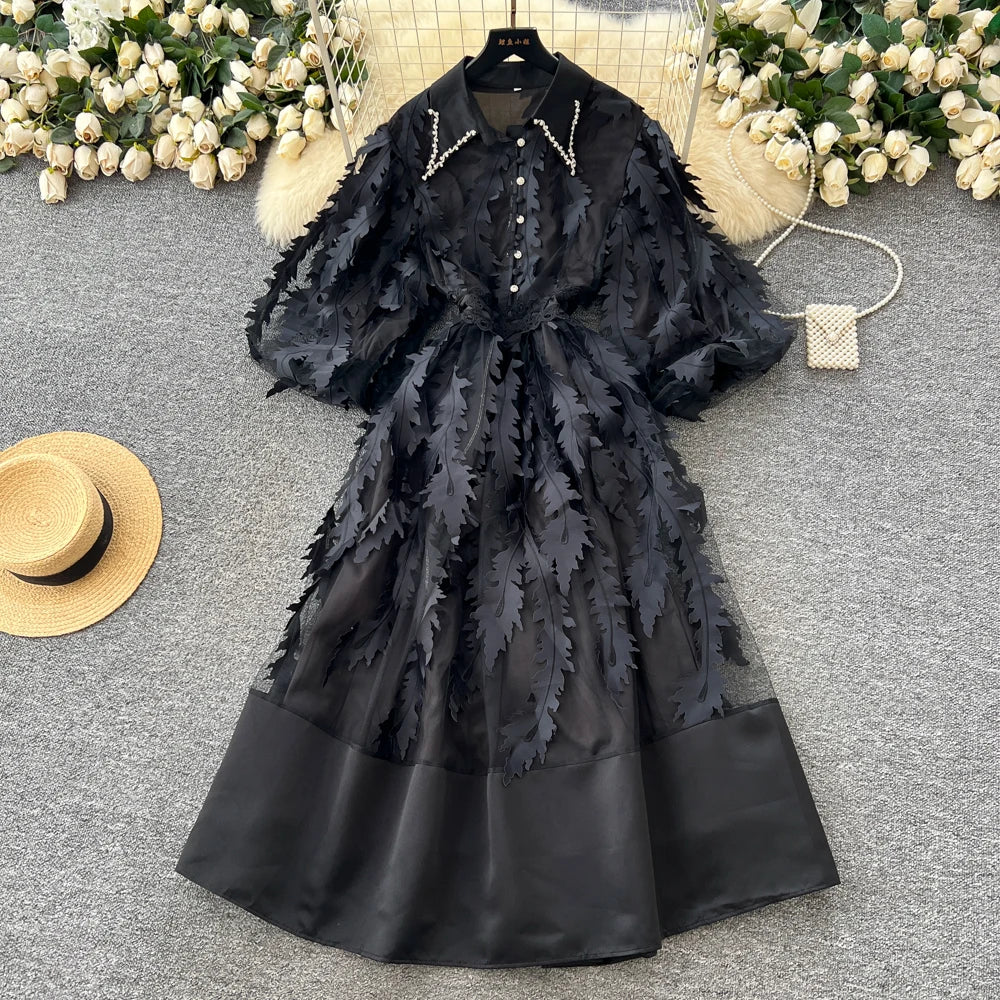 Collared Tassel Long Sleeve Dress