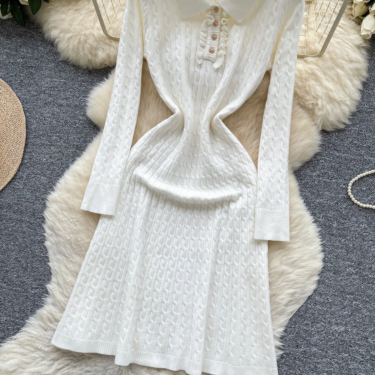 Long Sleeve Knit A-Line Mini Sweater Dress