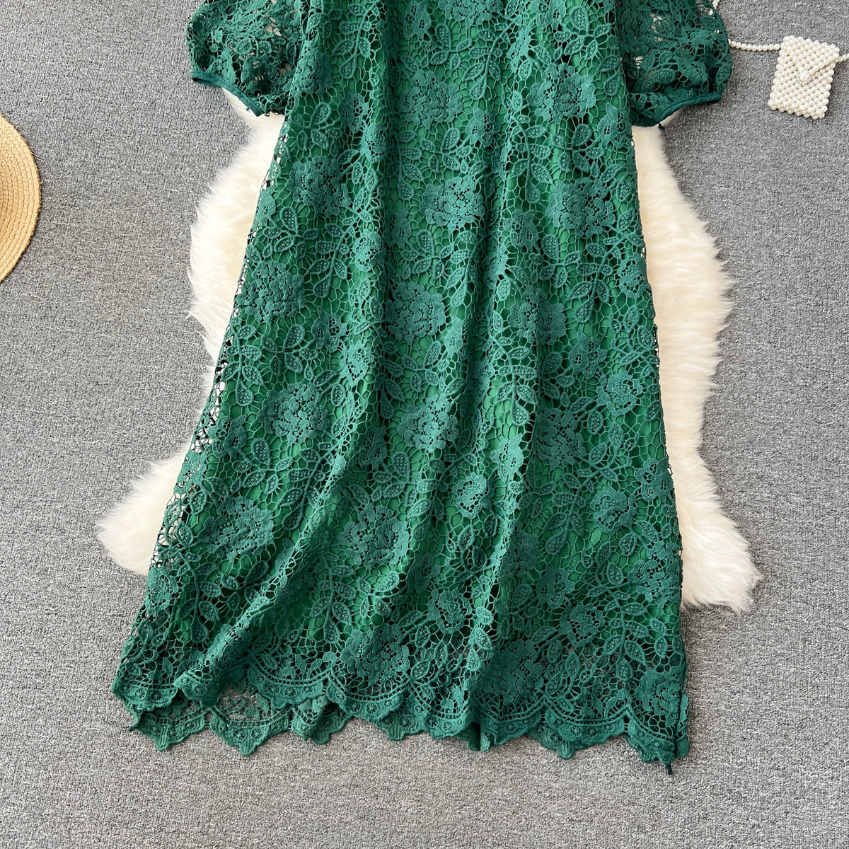 Crochet Lace Chiffon A-Line Dress
