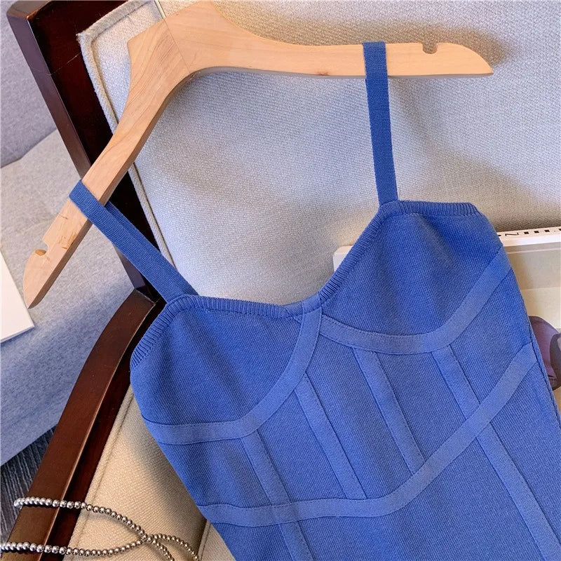 Sleeveless Knit Spaghetti Strap Bodycon Dress