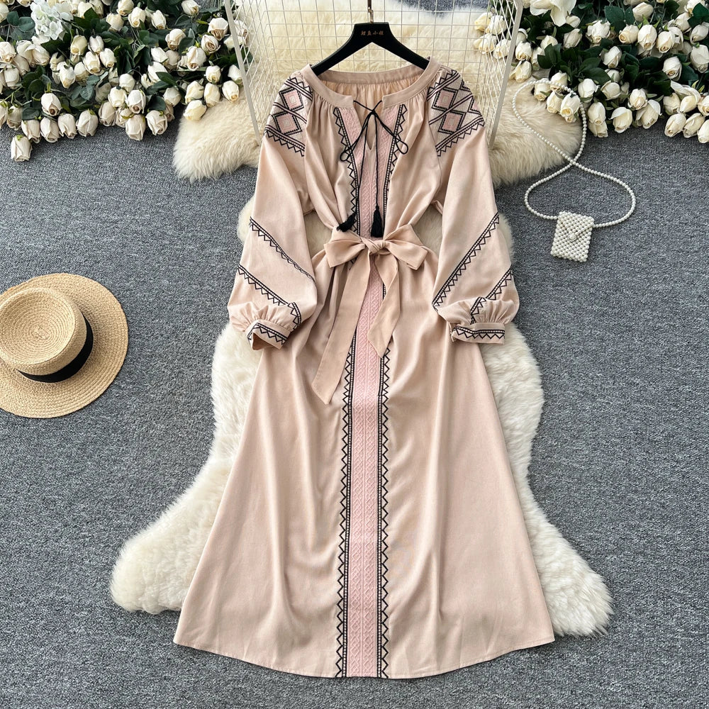 Vintage Print Long Sleeve Fairy Dress