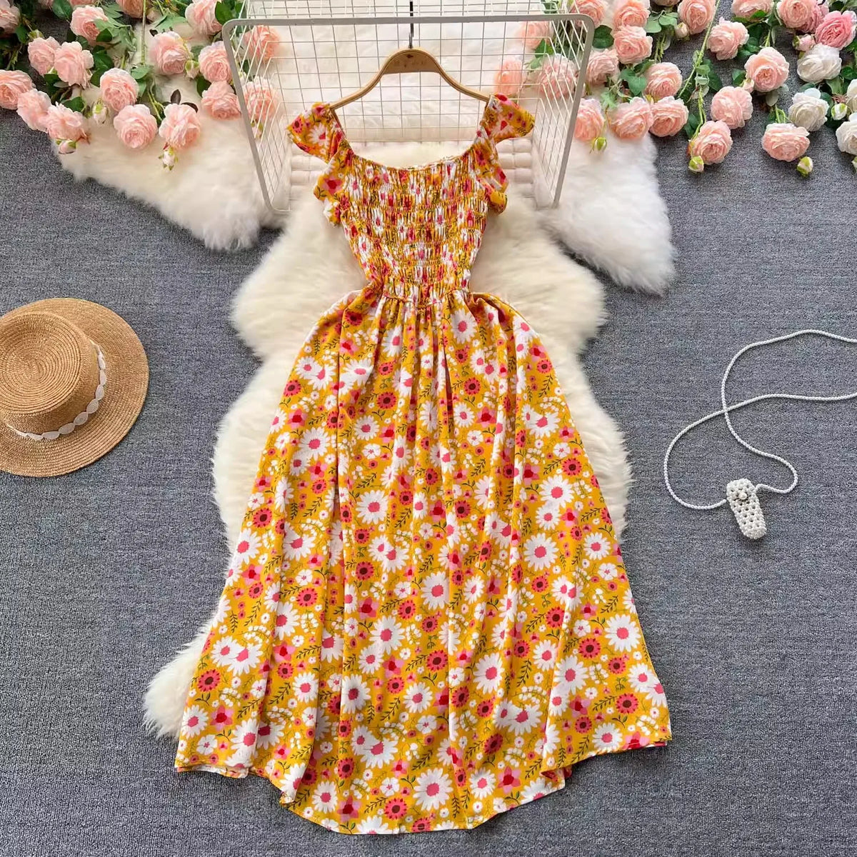 Floral Chiffon Sleeveless Maxi Beach Dress