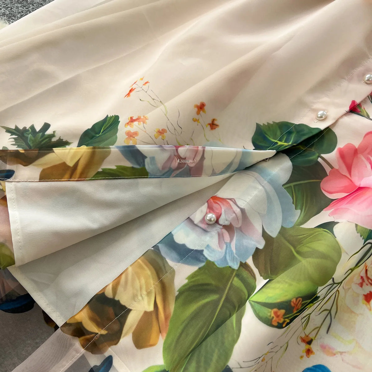 Print Tie-Waist Lantern Sleeve Maxi Dress