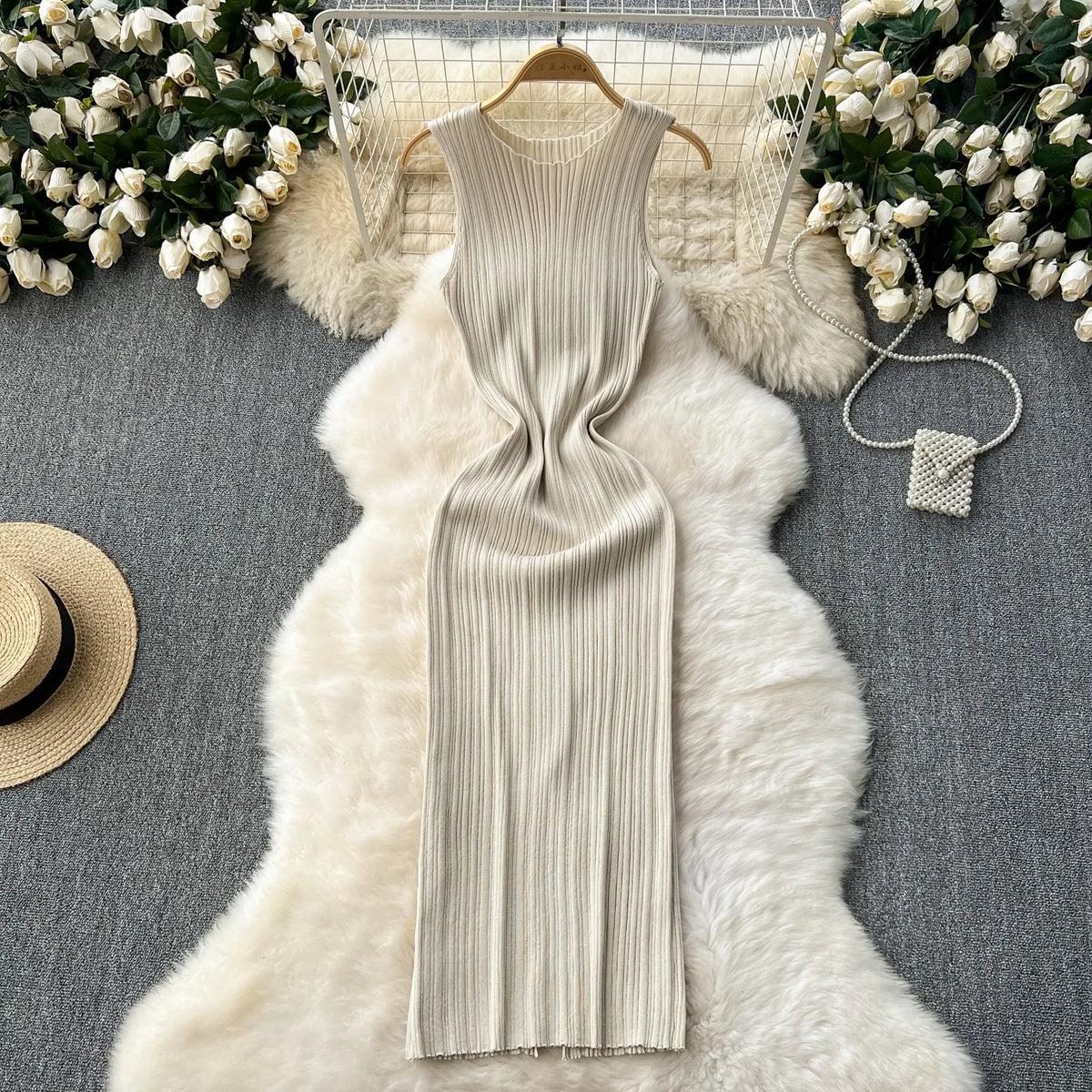 Ribbed Sleeveless Knit Maxi Tank Dress