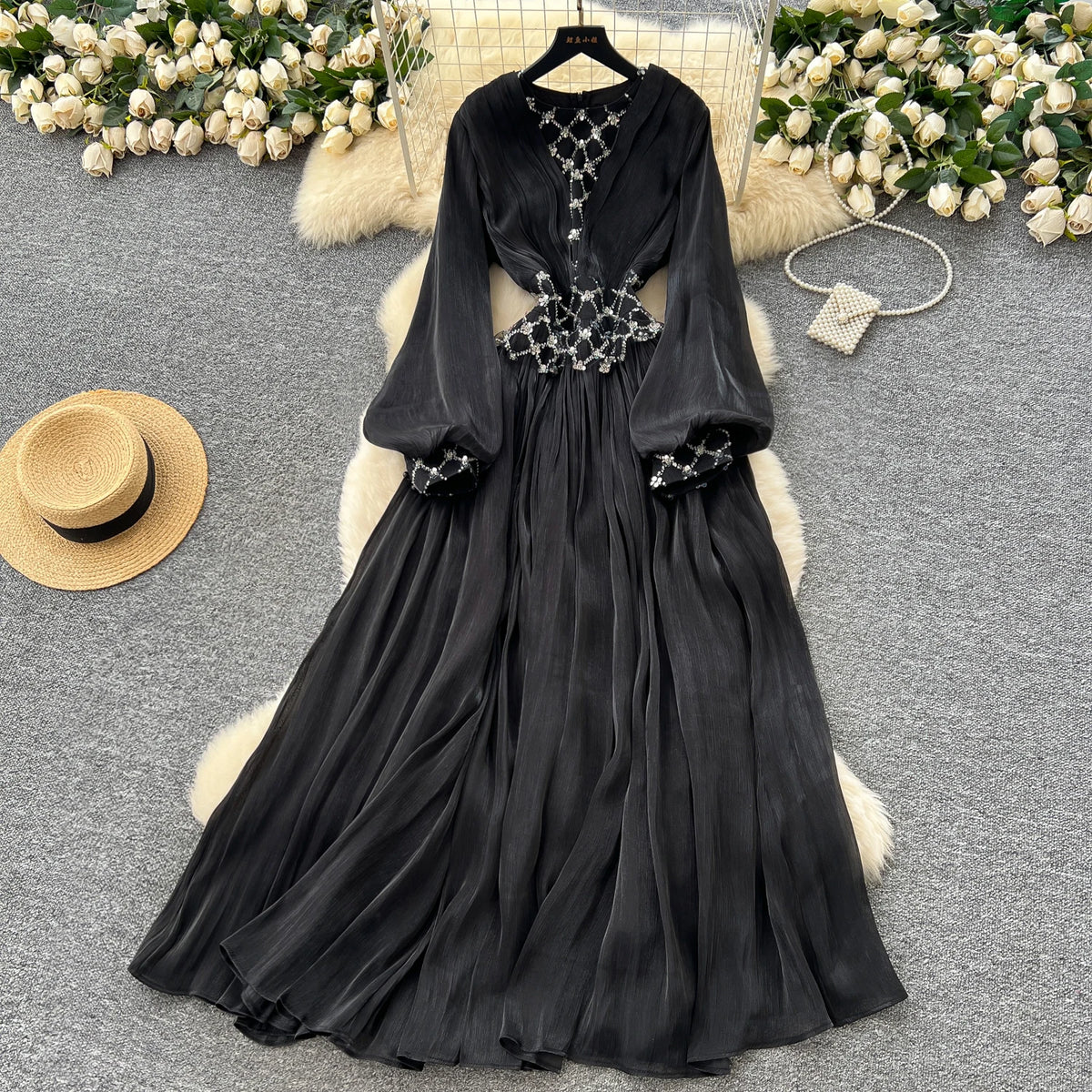 O-Neck Long Sleeve Boho Beach Dress