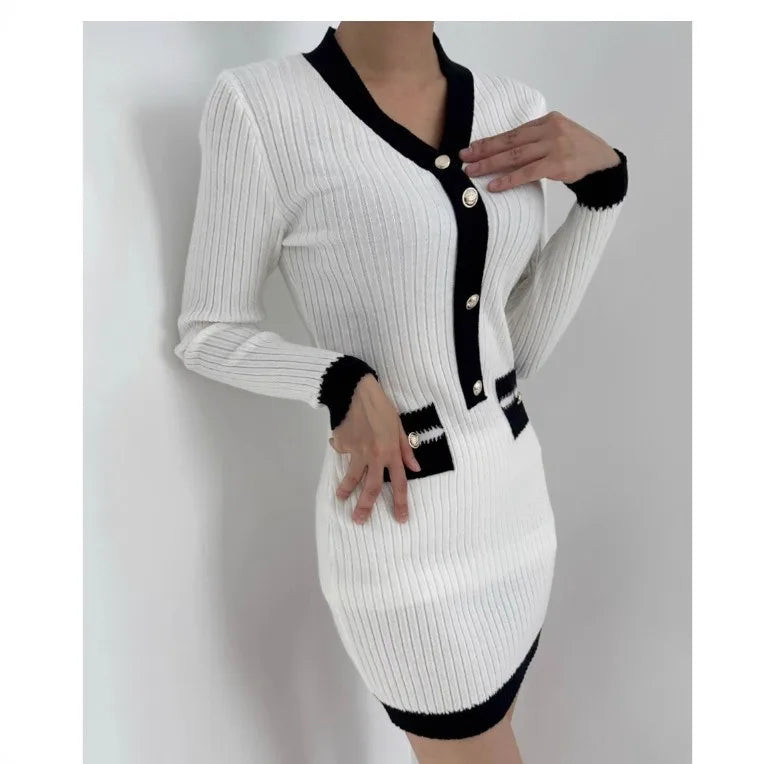 V-Neck Knit Bodycon Short Sweater Dress
