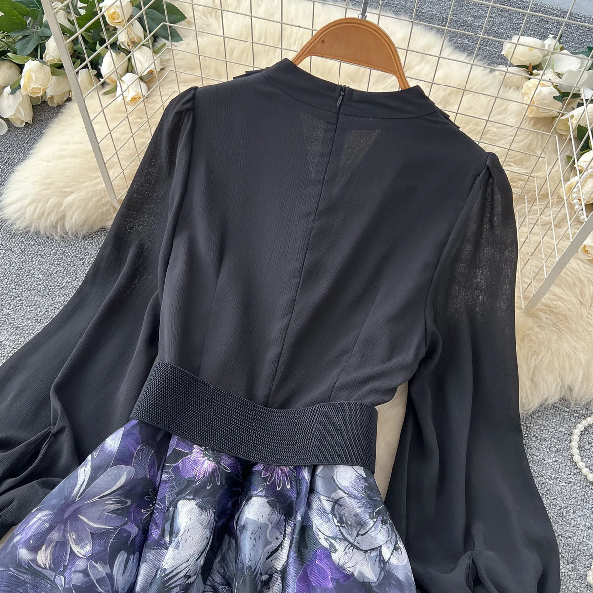 French Print Belted A-Line Swing Dress