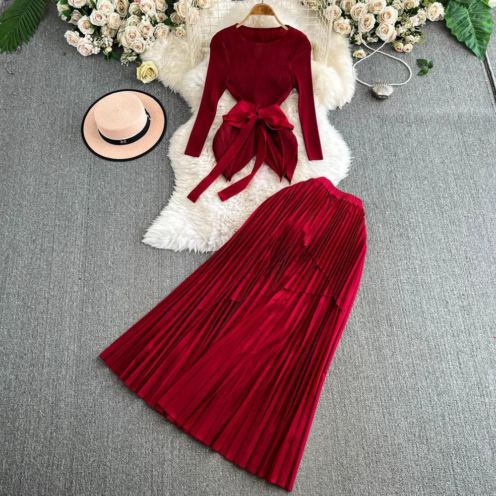 Bandage Top and Pleated Skirt Set