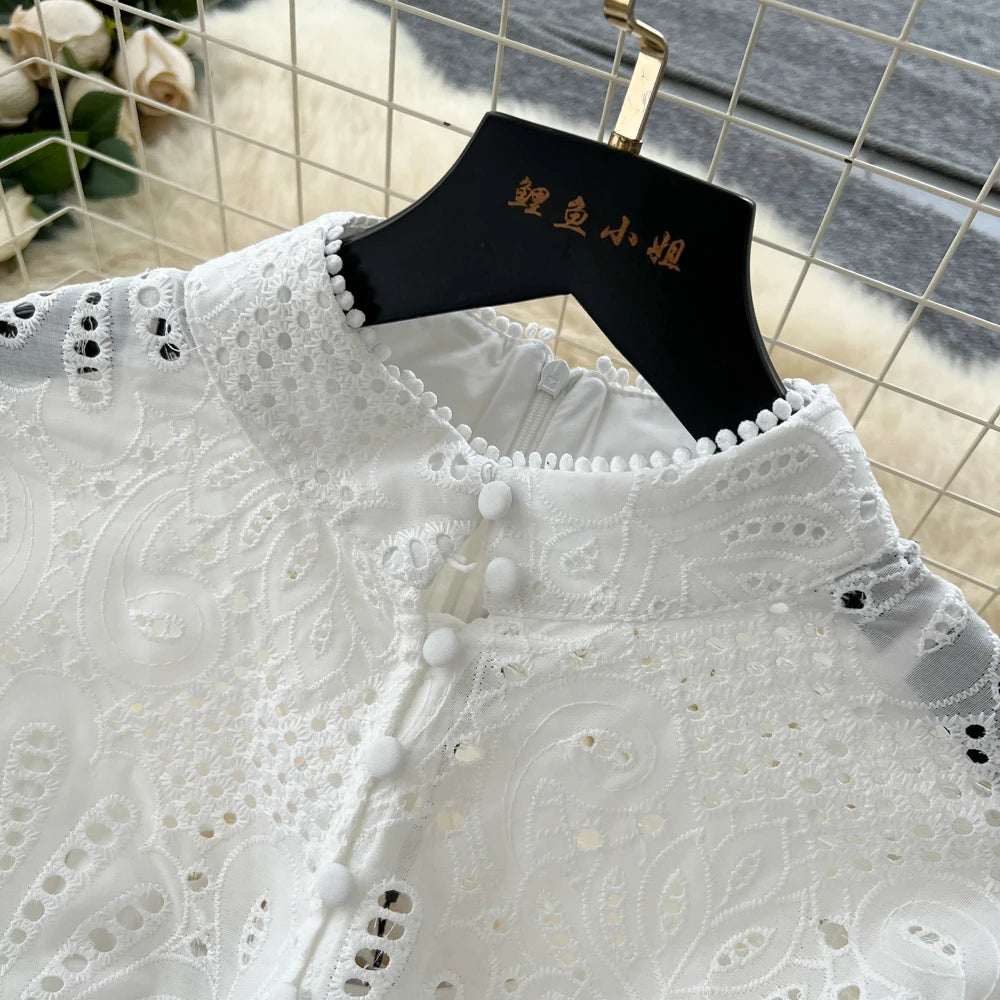 Embroidered Long Sleeve Evening Party Dress