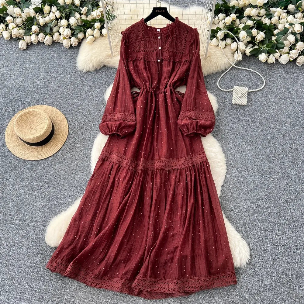 Rhinestone Button Cutout Long Dress