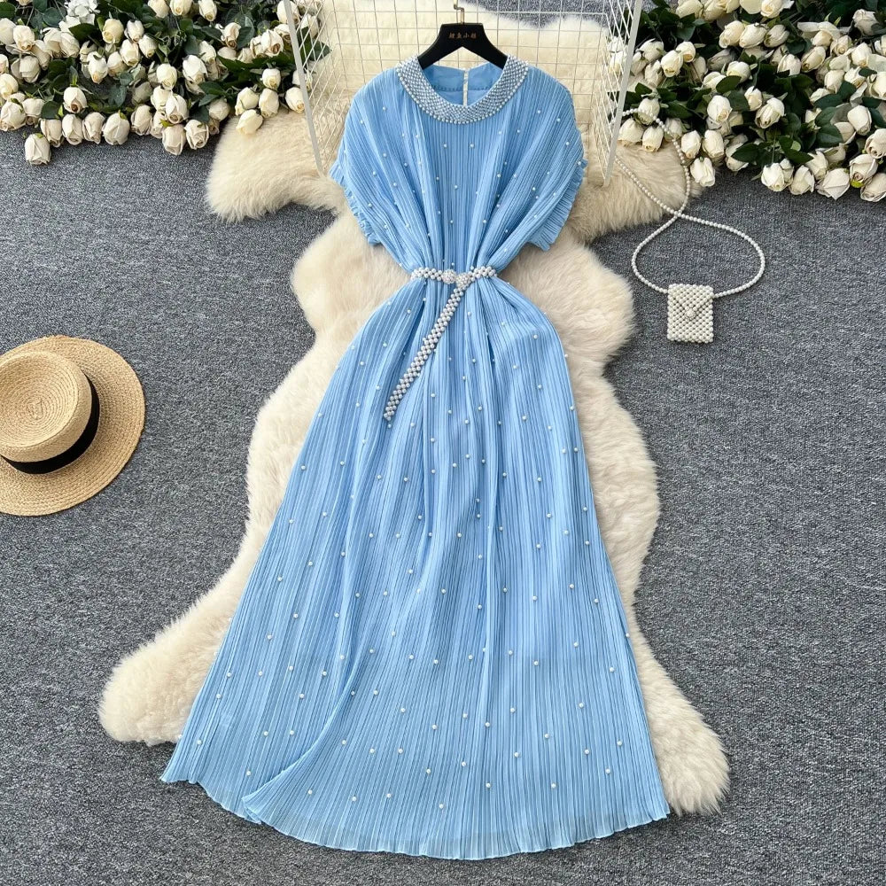 Beaded Chain Short Sleeve Slim Dress