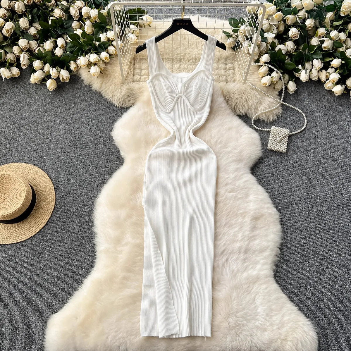 Sleeveless Knit Slit Maxi Tank Dress