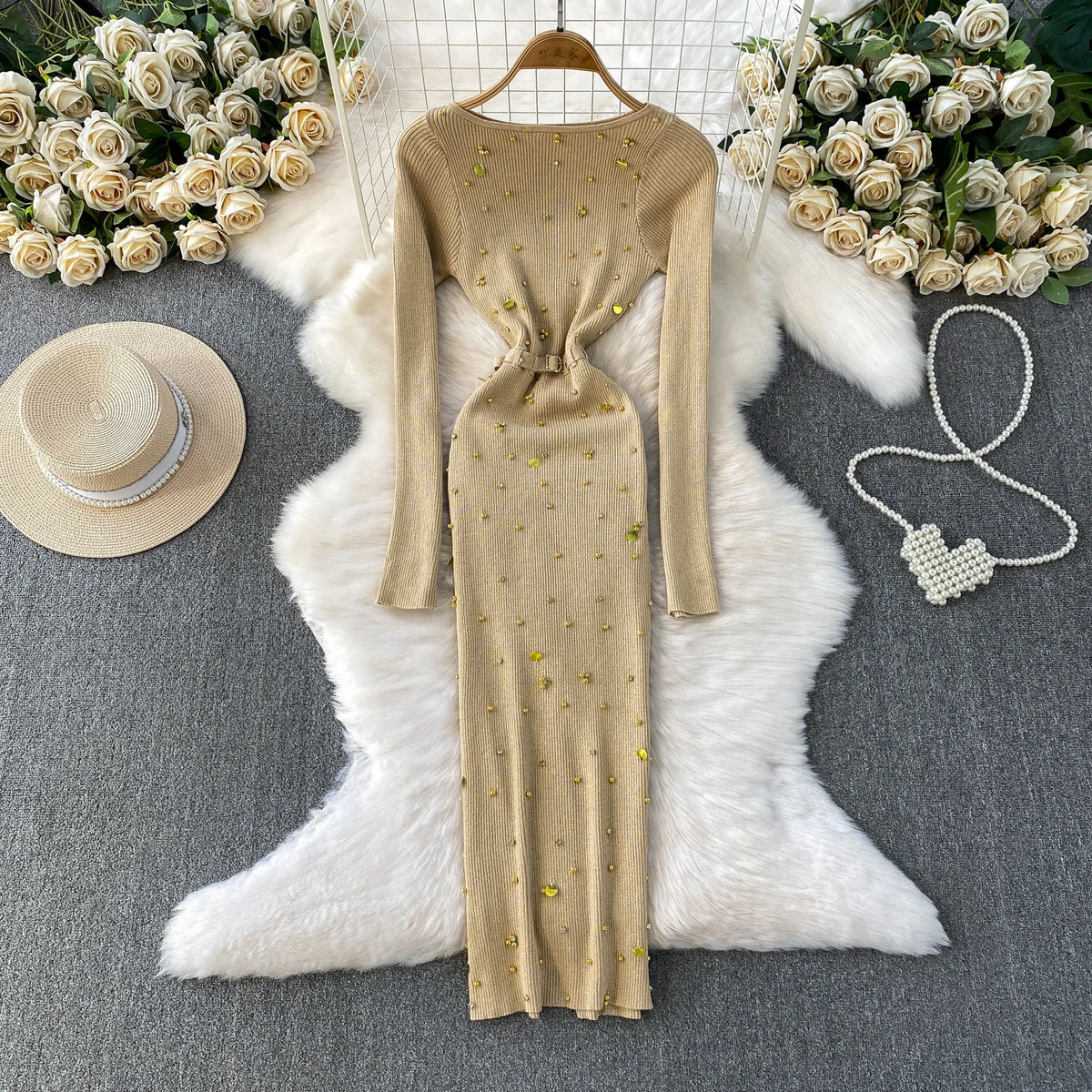 Crew Neck Long Sleeve Bodycon Dress
