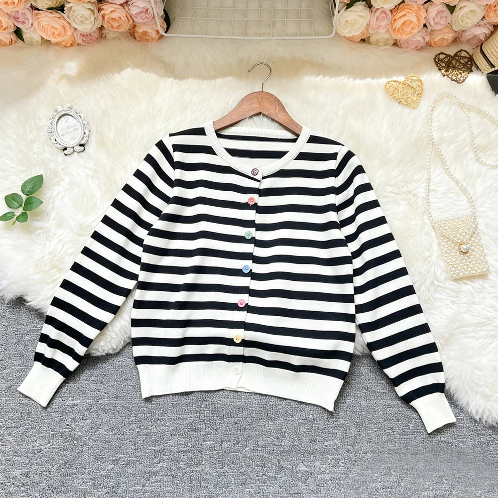 Striped Knit Button Cardigan
