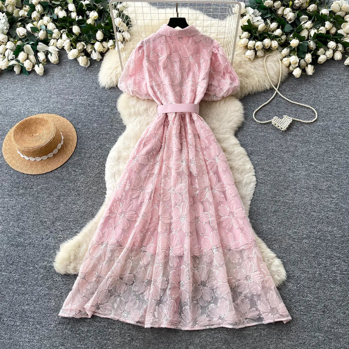 Floral Collared Short Sleeve Maxi Dress