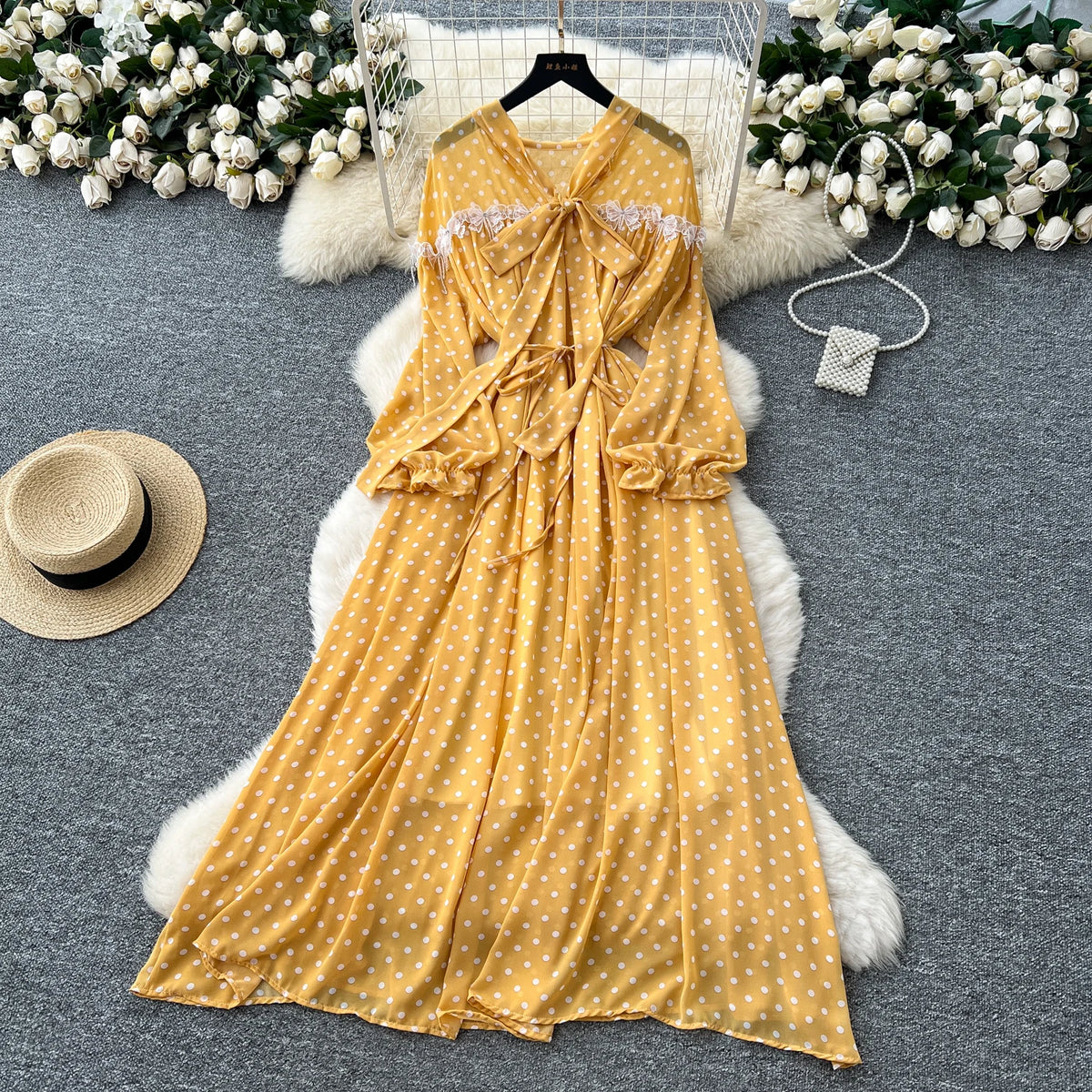 Butterfly Lace Lantern Sleeve Dress